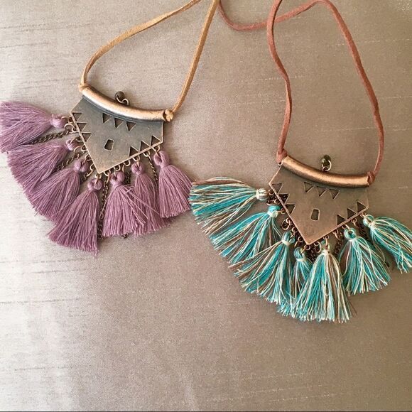 Bohemian Copper Multi Hanging Tassel Boho Leather Cord Necklace NWT - Picture 2 of 6